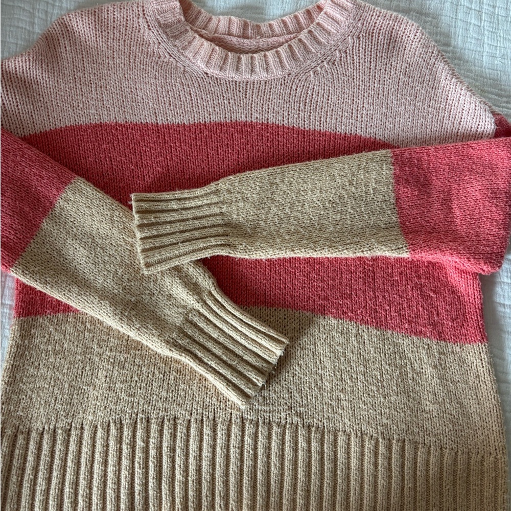 Colorblock Pink and Tan Women's Sweater